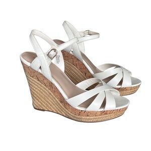 Franco Sarto White "Astro" Raffia Espadrille Wedge Heel Sandal Size 10 With Box.